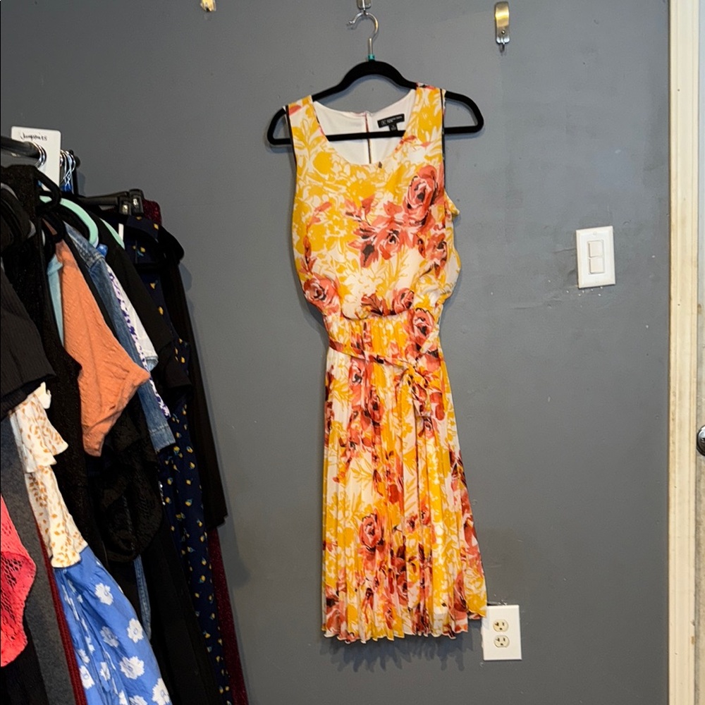 INC International Concepts Yellow Pleated Midi Sundress